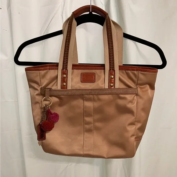 Coach Bags Coach Gold Sateen Brown Leather Trim Hampton